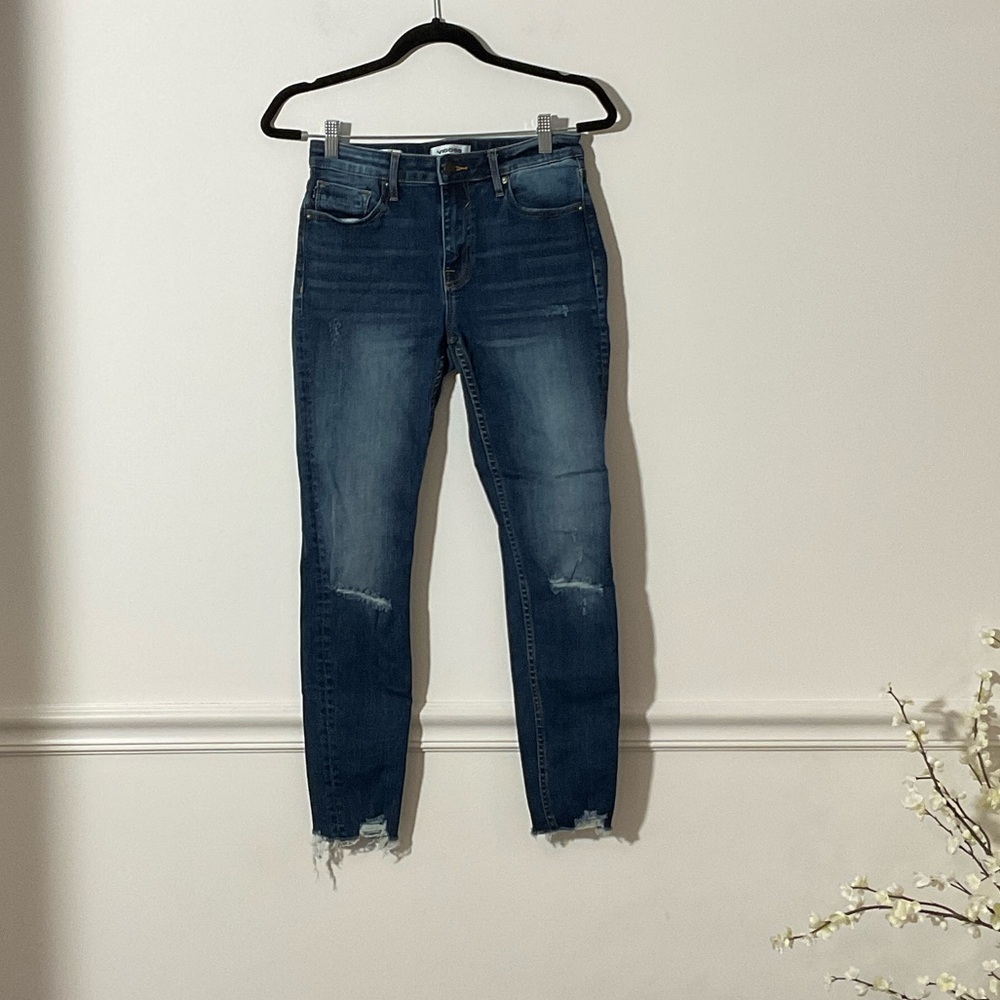 Vigoss Dark Washed Blue Skinny Jeans with Ripped Hems